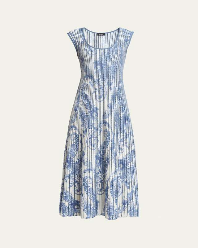 Paisley Printed Knitwear Midi Dress