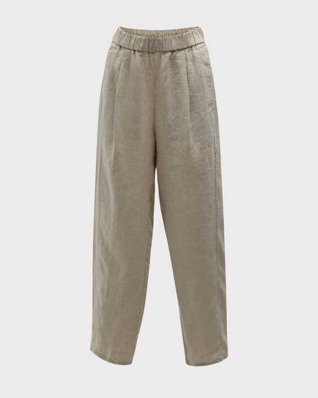 Pleated Organic Linen Ankle Pants