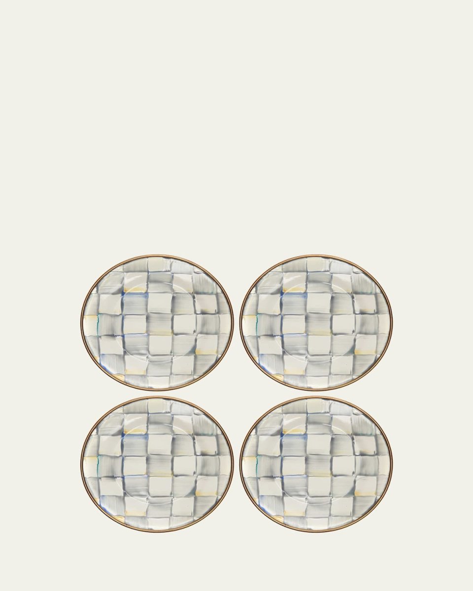 Sterling Check Enamel Canape Plates, Set of 4