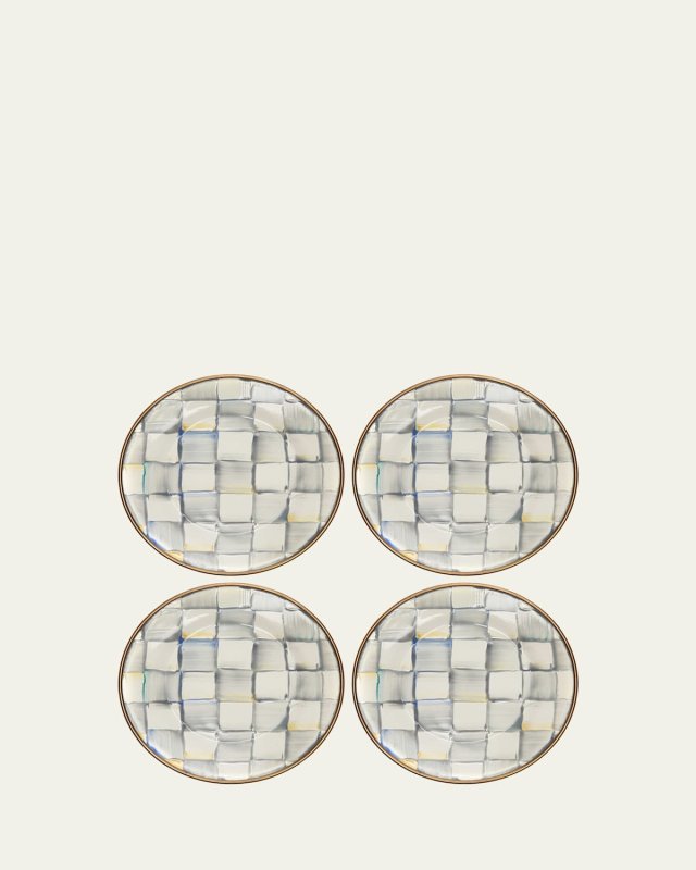 Sterling Check Enamel Canape Plates, Set of 4