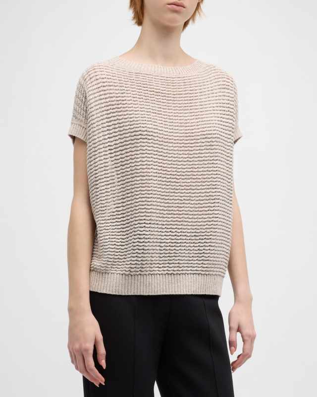 Short-Sleeve Textured Stitch Sweater