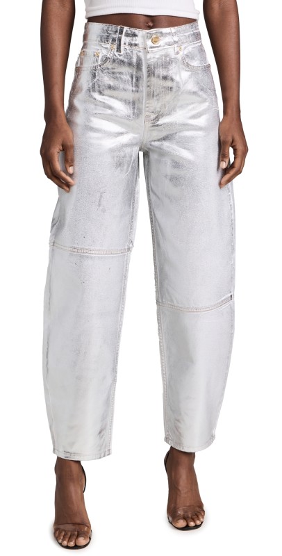 GANNI Foil Denim Stary Pants Bright White