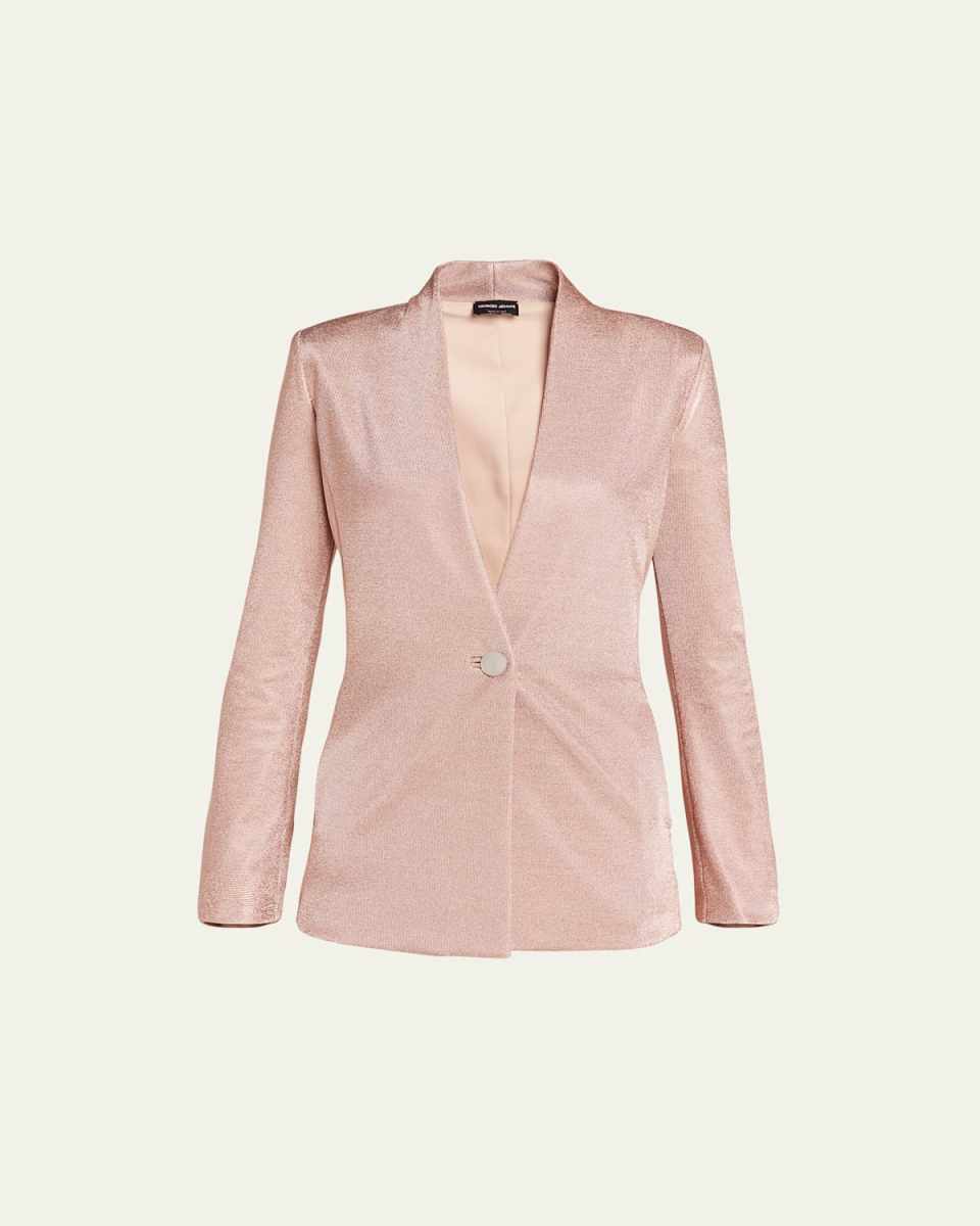 Metallic Bonded Jersey One-Button Blazer