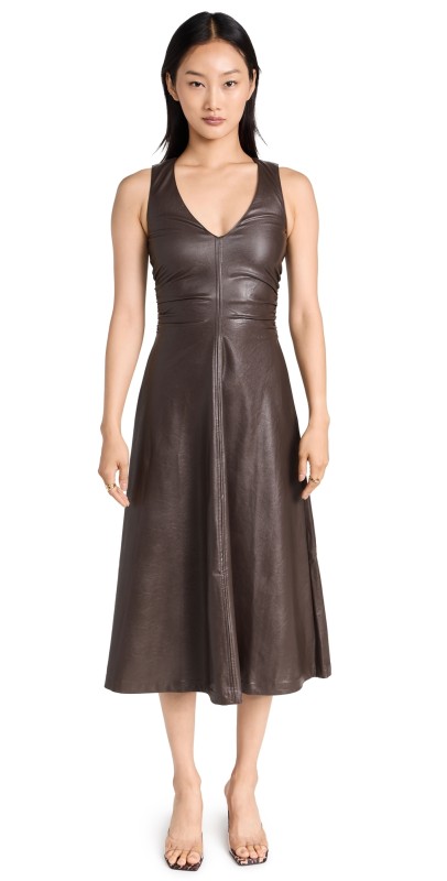 Amanda Uprichard Sabal Dress In Faux Leather Cocoa