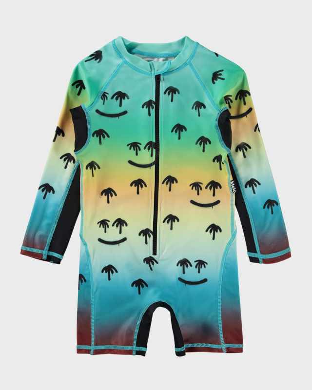 Boy's Neka Happy Face-Print One Piece Swimsuit, Size 3M-3