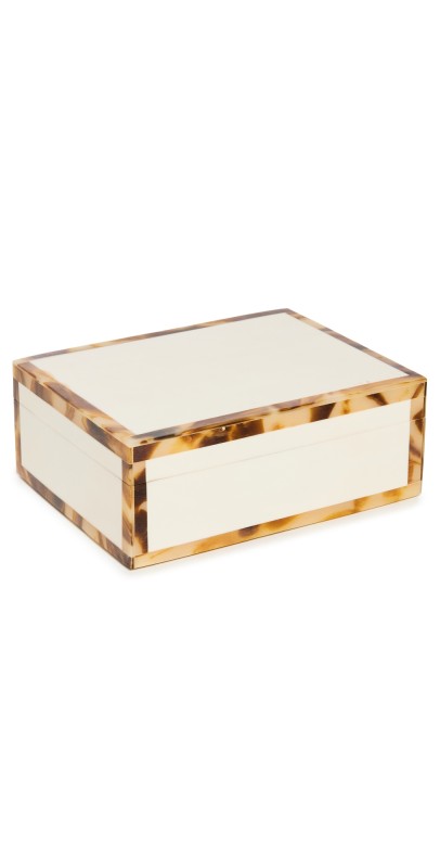 Tizo Design White Bone Resin with Faux Horn Border Box White Bo