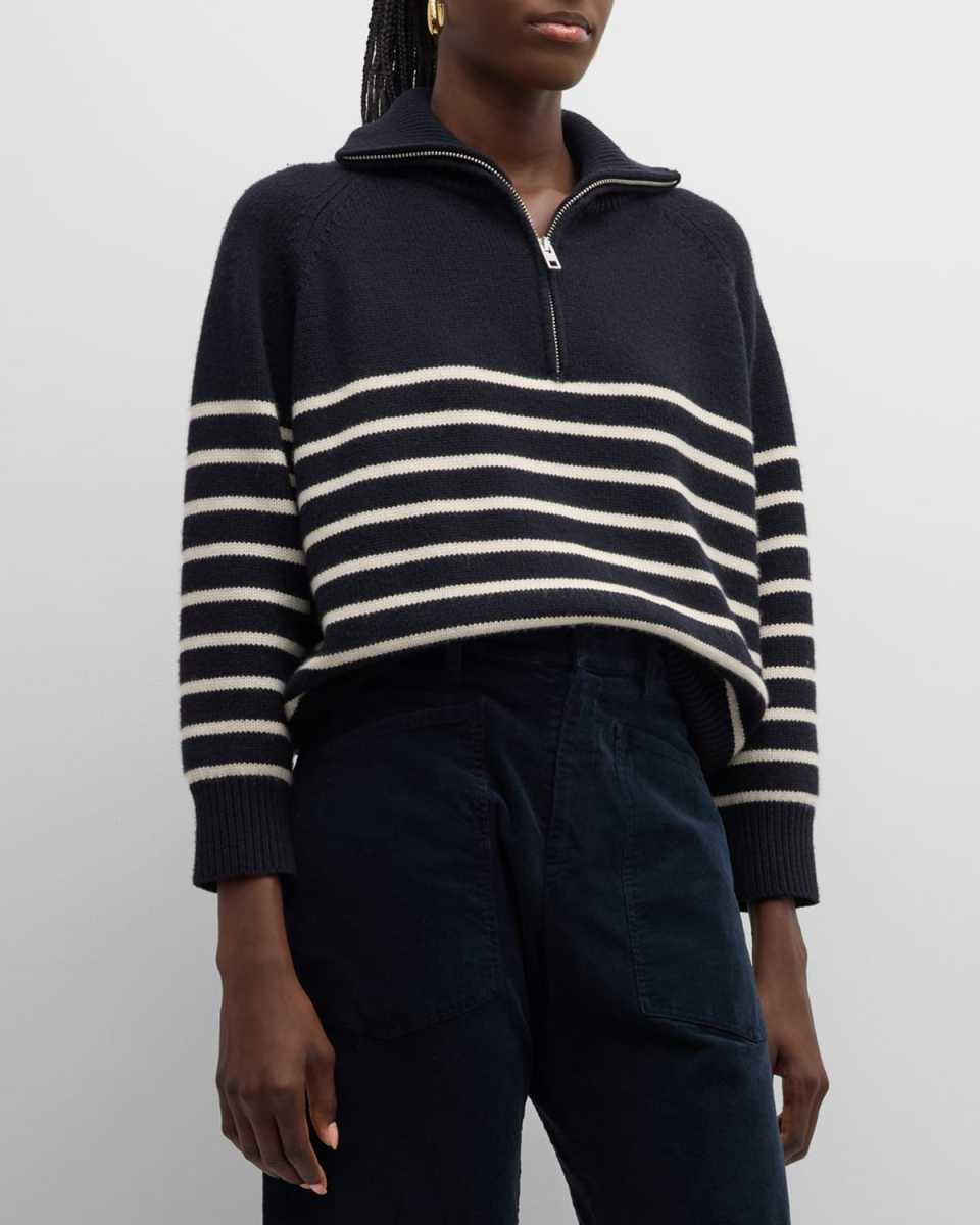 Ganze Striped Cashmere Zip Henley Sweater
