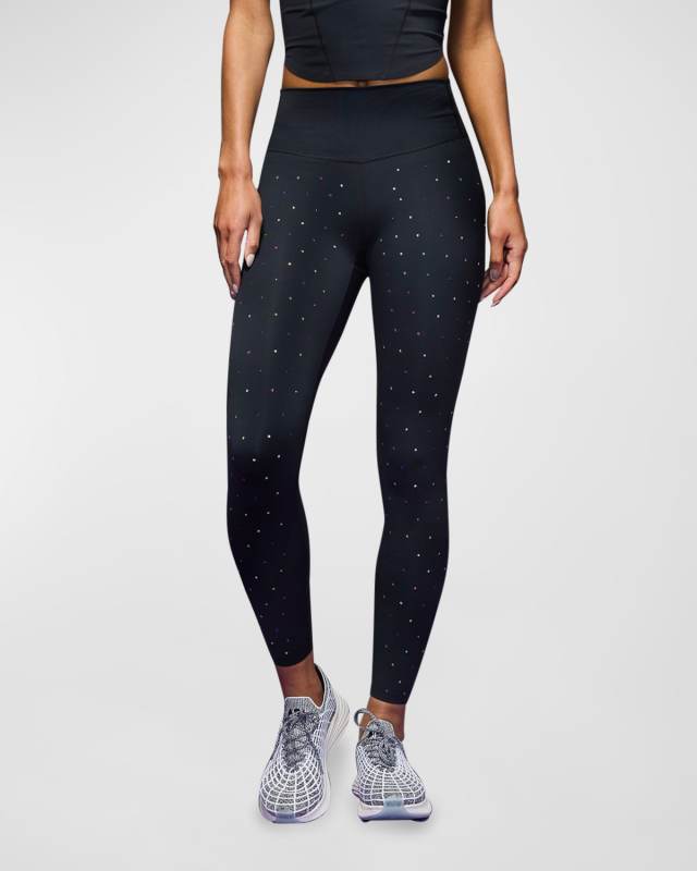 Rainbow Gemstone On Black Action Leggings