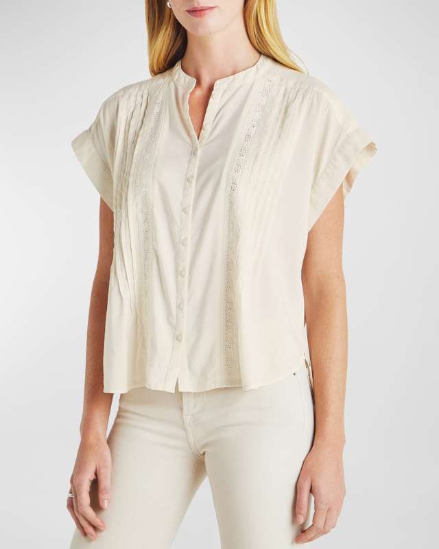 Paloma Lace Crochet-Trim Short-Sleeve Blous