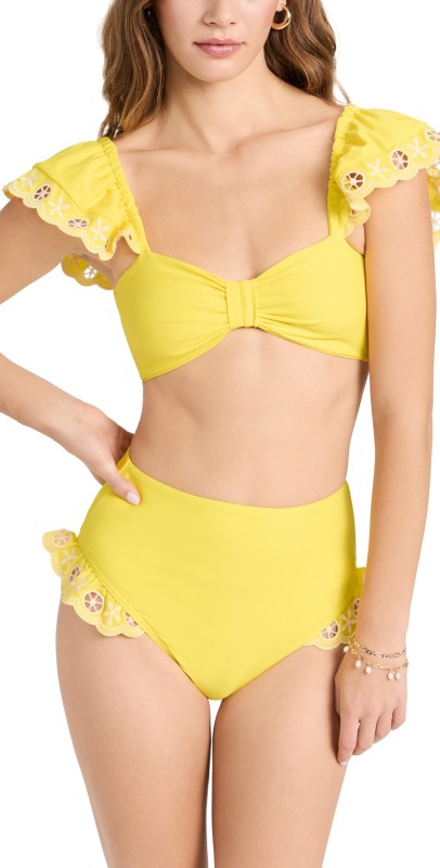 Sea Arabella Embroidered Bikini Top Yellow