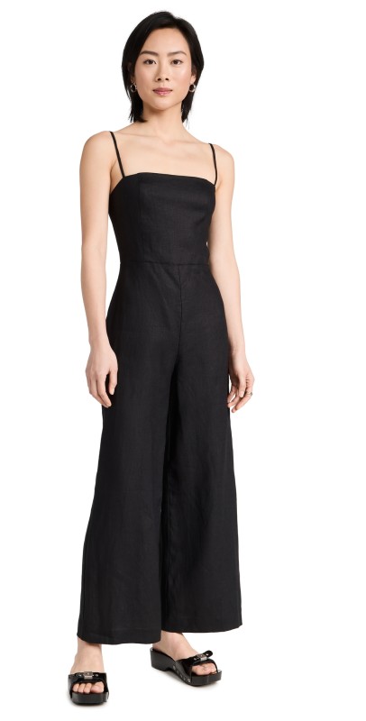Reformation Overland Linen Jumpsuit Black