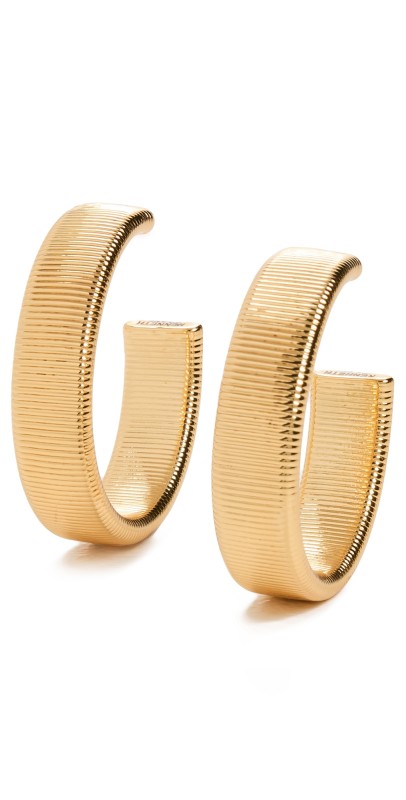 Kenneth Jay Lane Gold Ribbed Post Hoop Earrings Gold