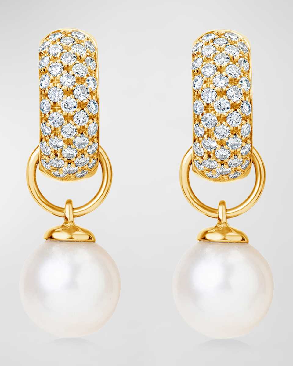 18K Yellow Gold Diamond and Pearl Earrings
