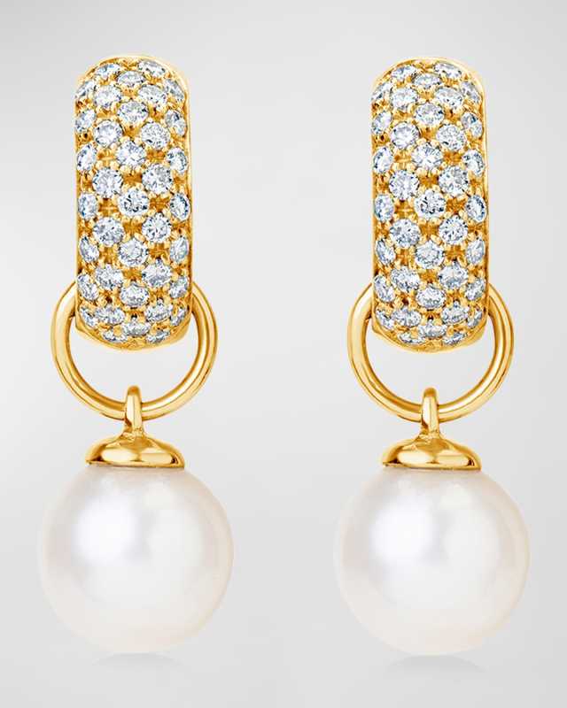 18K Yellow Gold Diamond and Pearl Earrings