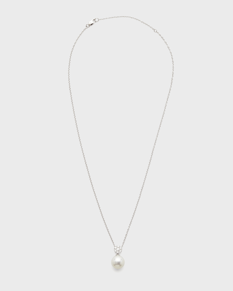 18K White Gold 11mm South Sea Pearl and Pave Diamond Necklace, 17.5''L