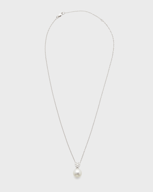 18K White Gold 11mm South Sea Pearl and Pave Diamond Necklace, 17.5''L