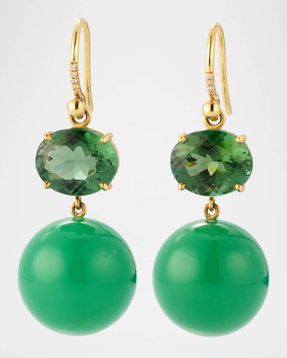 Gumball 18K Yellow Gold Green Tourmaline and Chrysoprase Earrings, One-Of-A-Kind