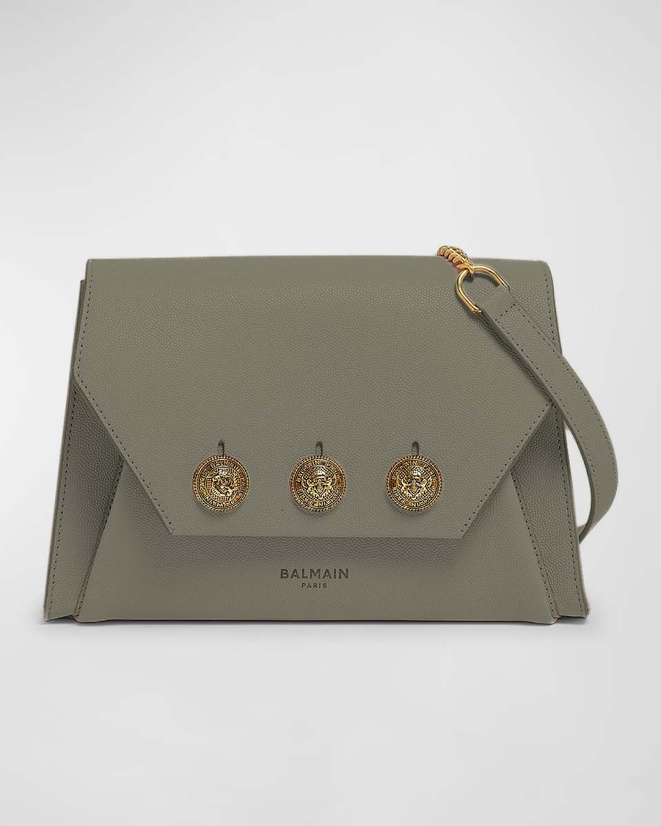 Embleme Flap Shoulder Bag in Grained Leather