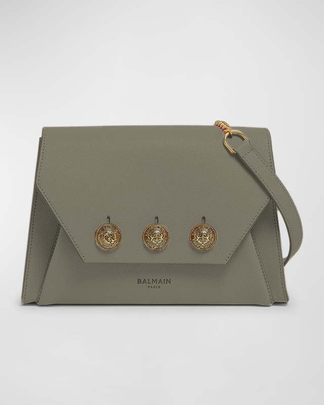 Embleme Flap Shoulder Bag in Grained Leather
