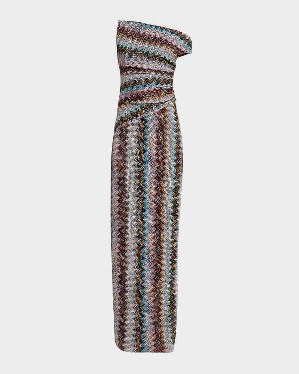 Raschel Multicolor Striped Lame Off-The-Shoulder Maxi Dress