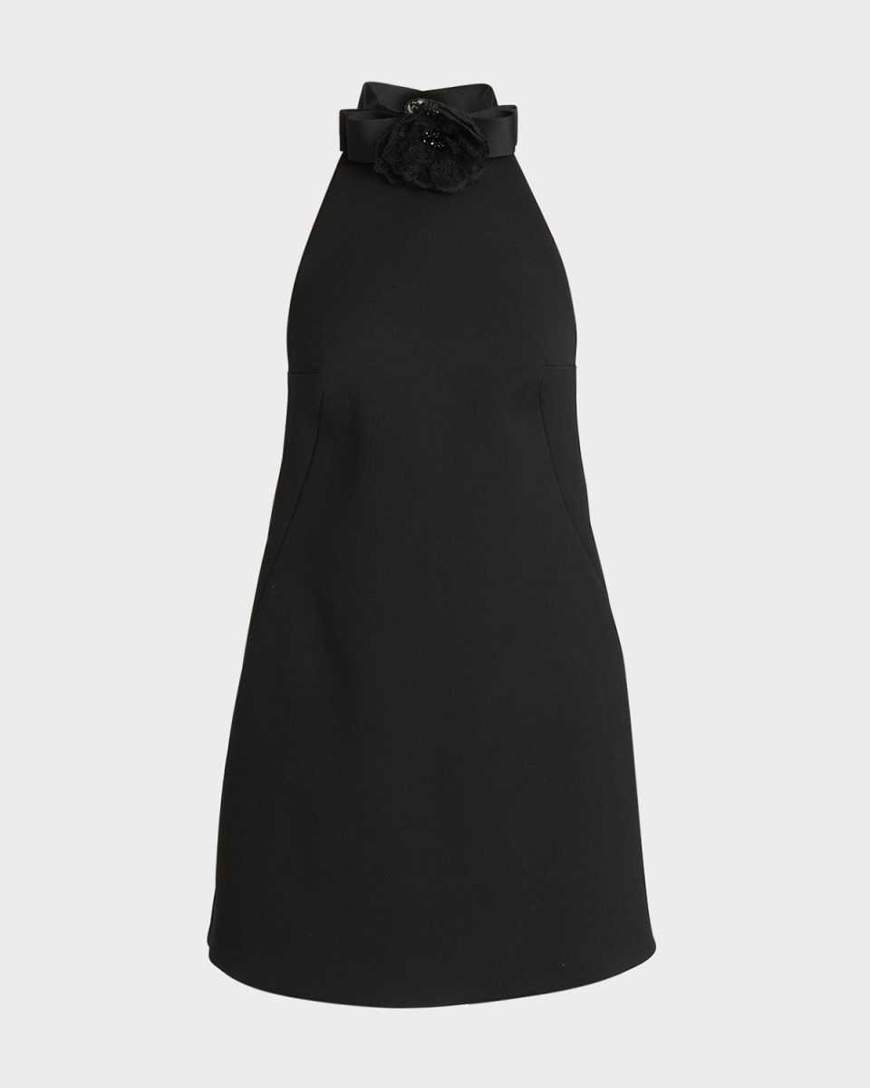 Lana Halter Mini Dress with Floral and Bow Detail