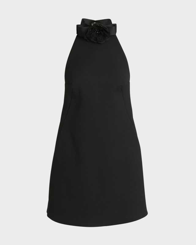 Lana Halter Mini Dress with Floral and Bow Detail