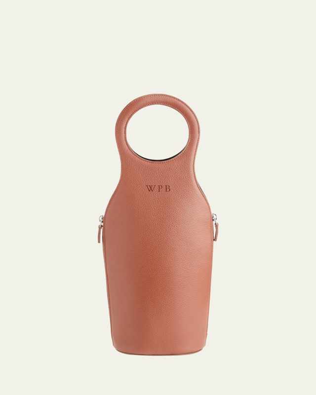 Monogrammed Leather Wine Champagne Bottle Carrying Case