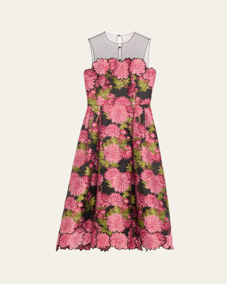 Floral Jacquard Illusion Midi Dress