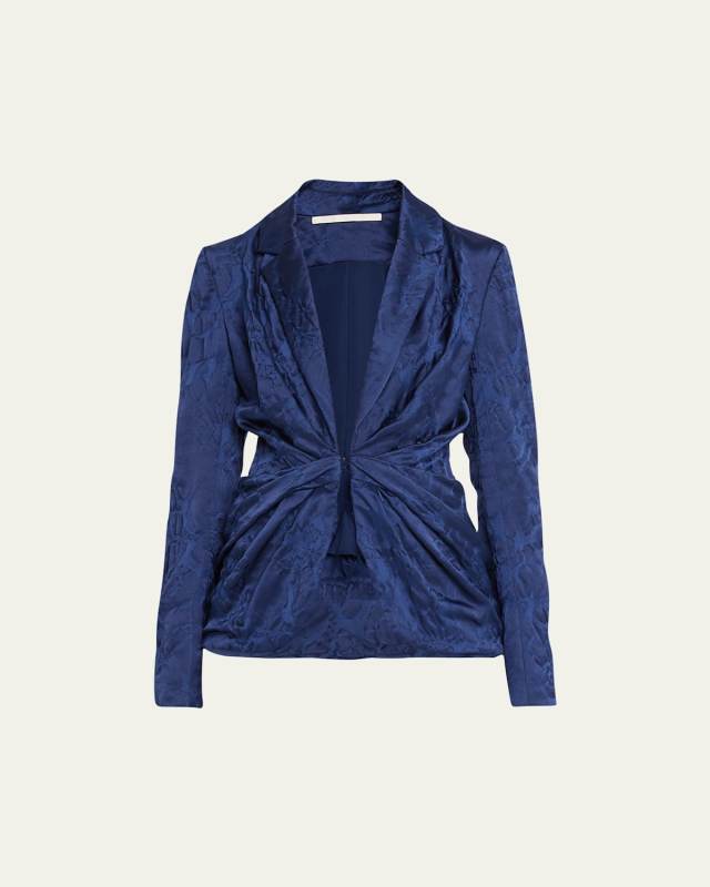 Draped Floral Cloque Jacquard Blazer