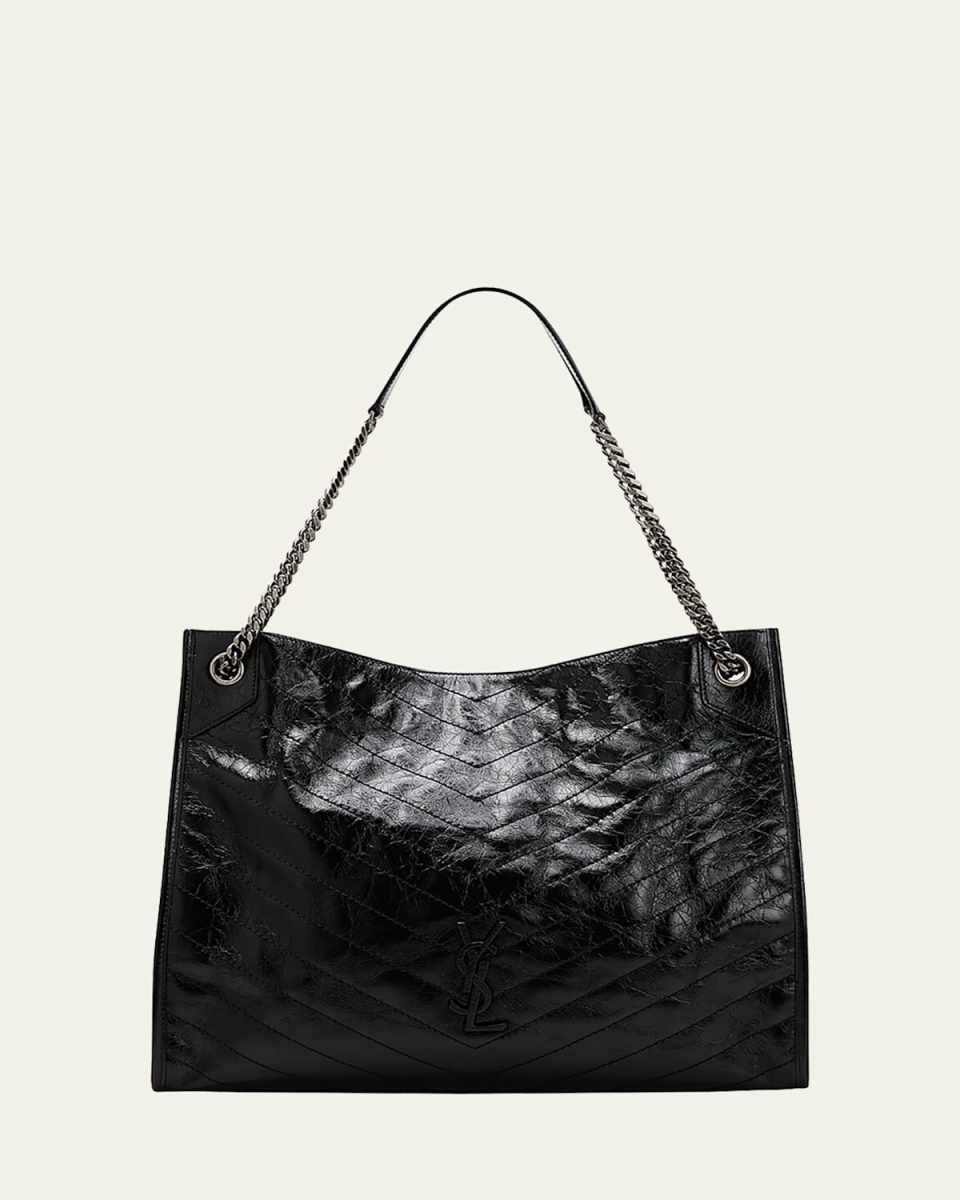 Niki Large YSL Shopper Tote Bag in Crinkled Leather