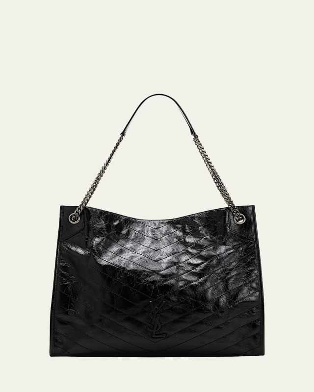Niki Large YSL Shopper Tote Bag in Crinkled Leather