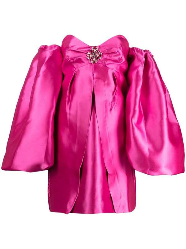 crystal-embellished puff-sleeve minidress