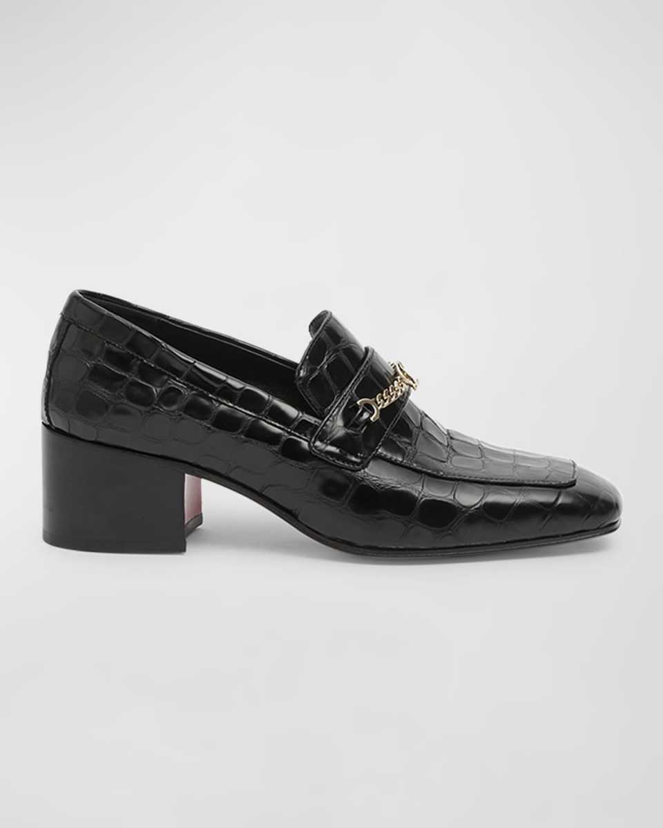 MJ Croco Chain Red Sole Heeled Loafers