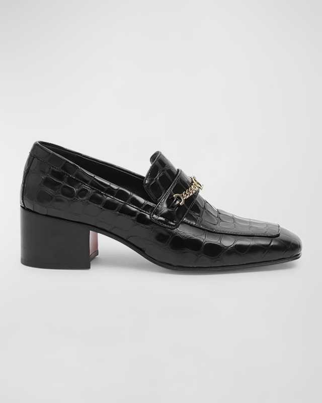MJ Croco Chain Red Sole Heeled Loafers