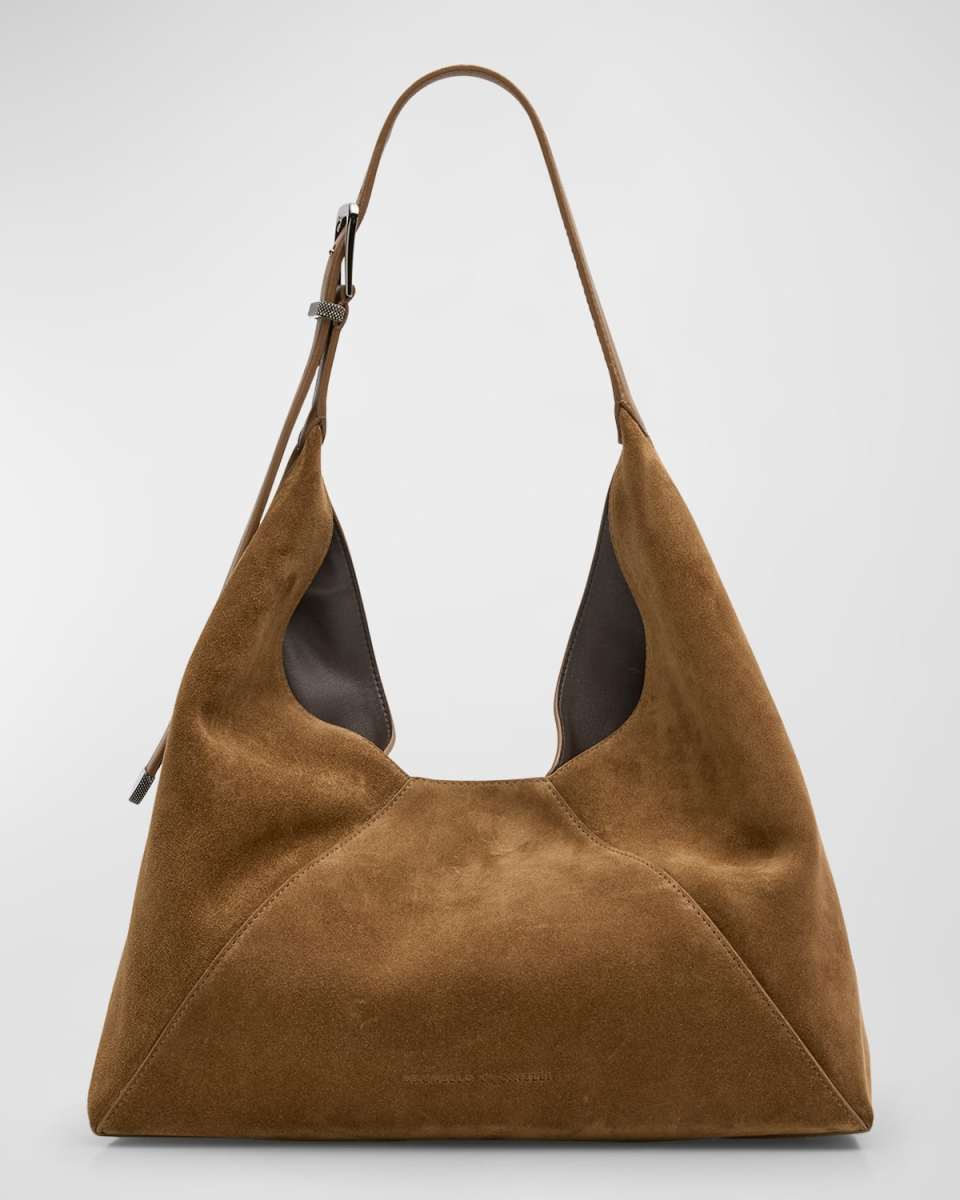 Buckle Suede Hobo Bag