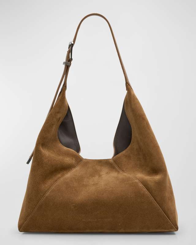 Buckle Suede Hobo Bag