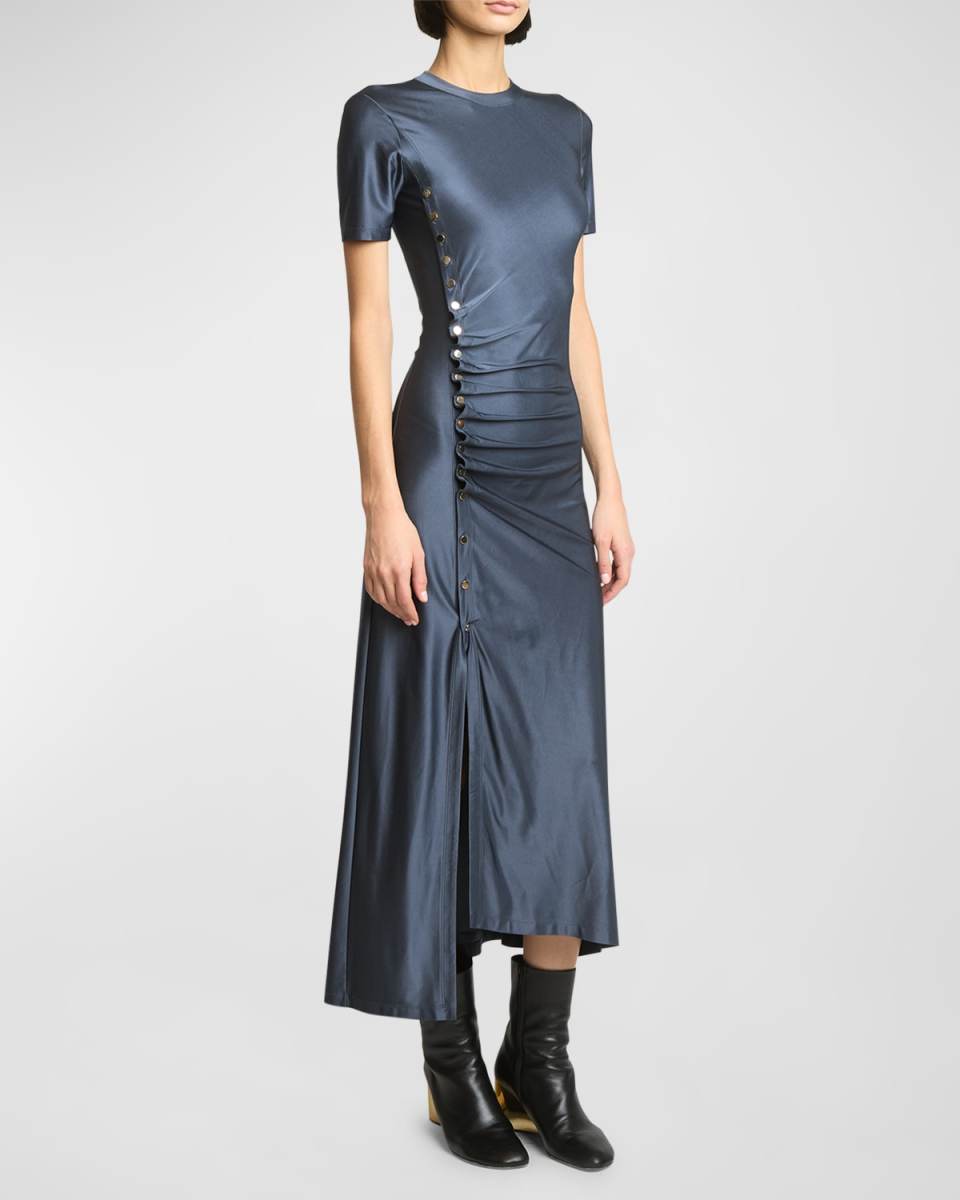 Side Snap Button Midi Dress