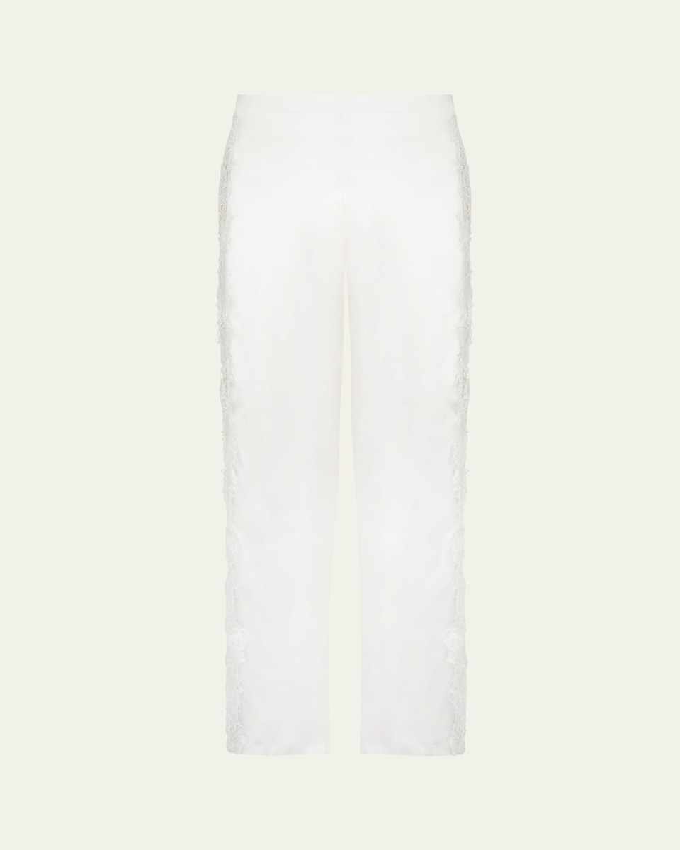 Princesse Iris Lace-Trim Satin Pajama Pants