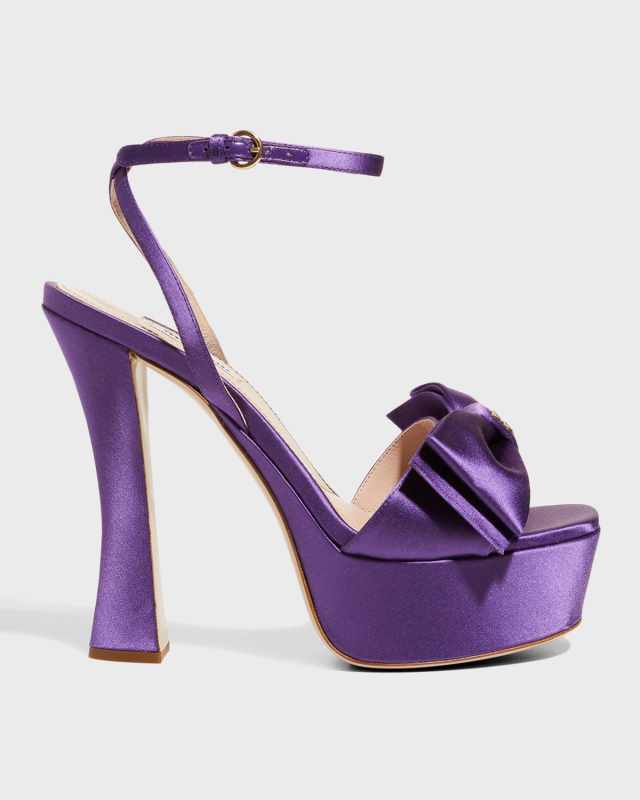 Silk Bow Ankle-Strap Platform Sandals
