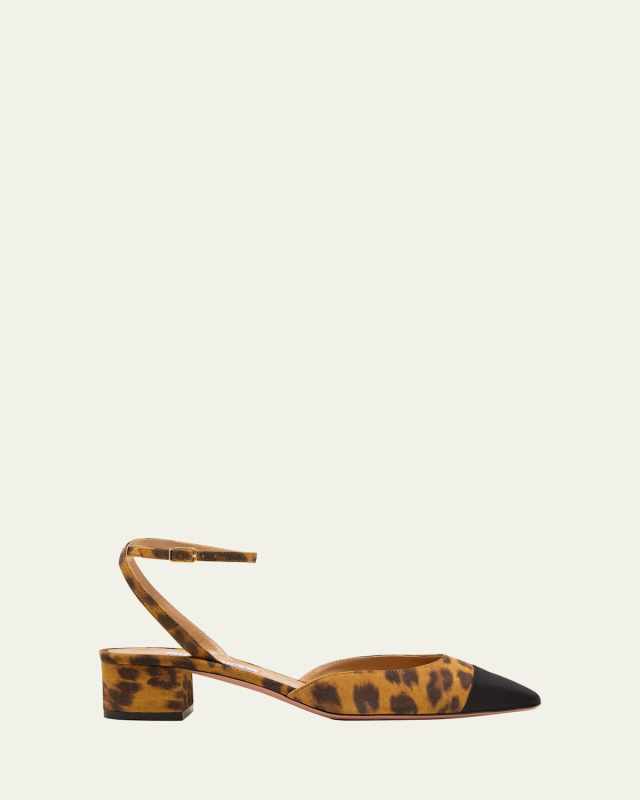 French Flirt Leopard Ankle-Strap Ballerina Pumps
