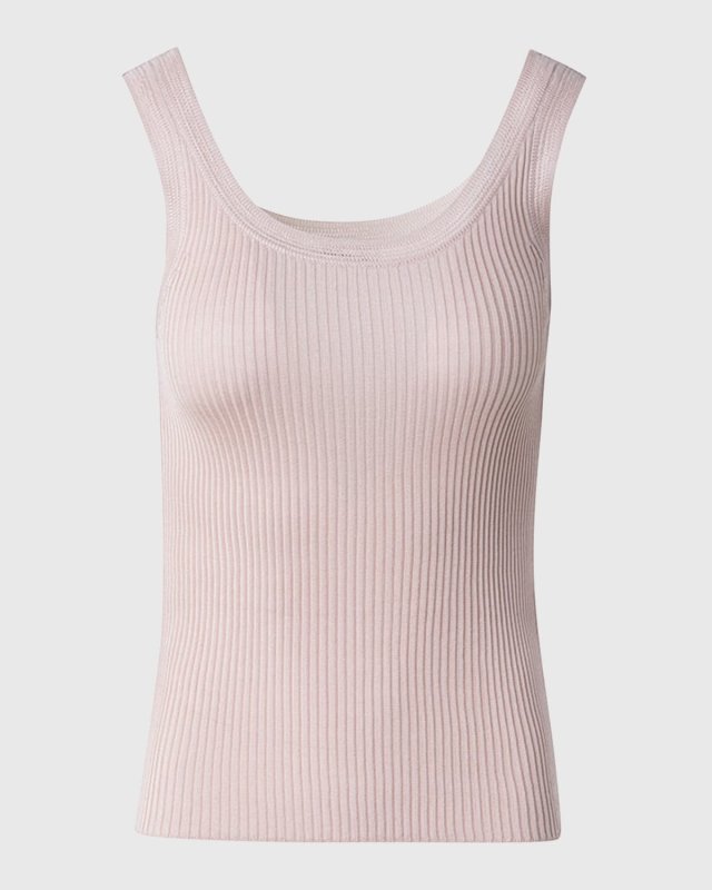 Ribbed Knit Silk Tank Top with Knitted Lace Trim