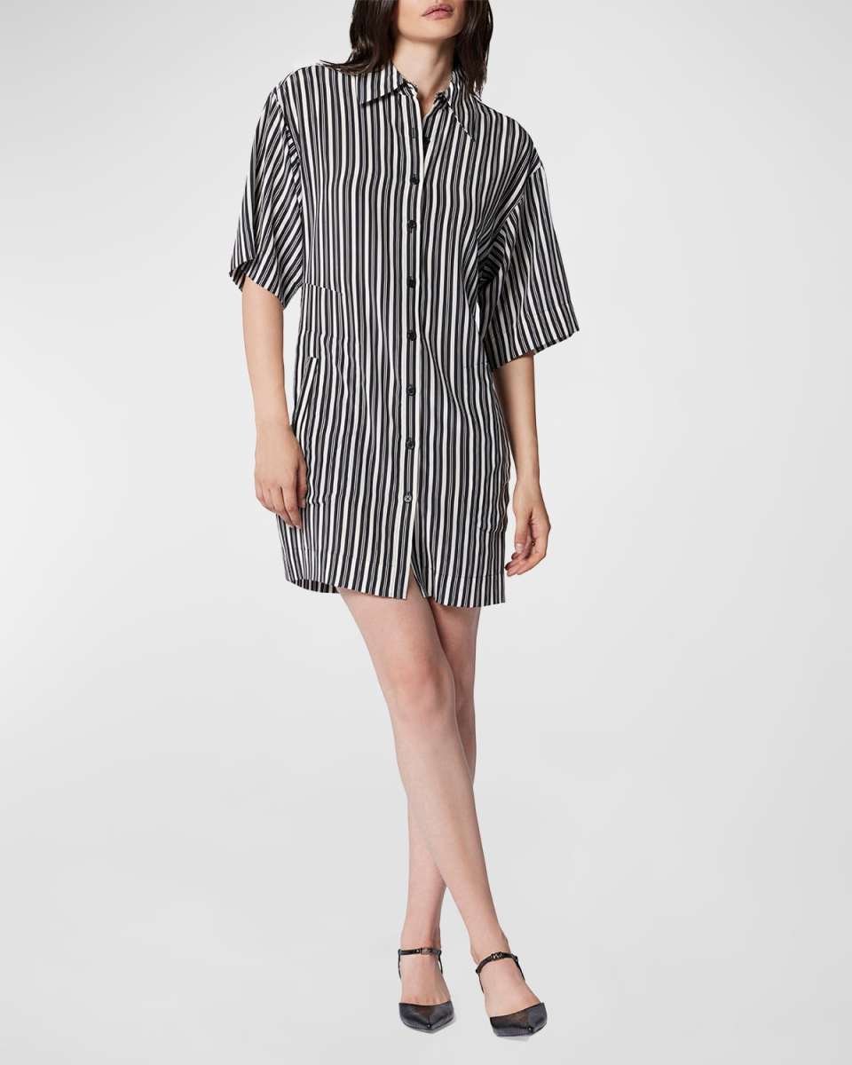 Etienna Striped Silk Button-Front Mini Shirtdress