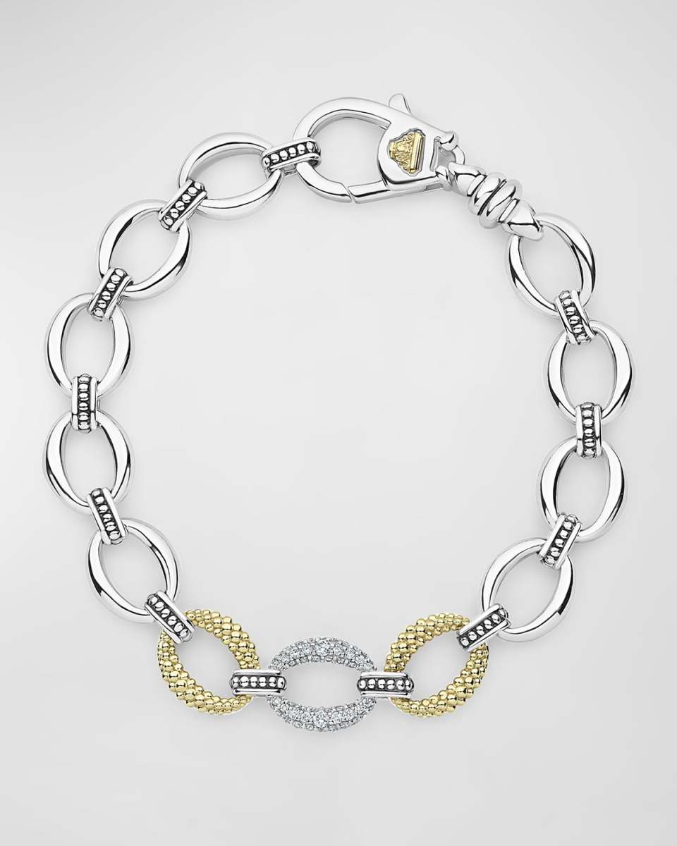 Caviar Lux Diamond-Station Two-Tone Bracelet