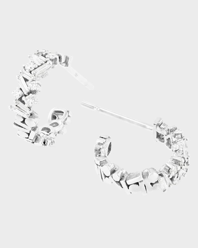 18k Rose Gold Diamond Huggie Hoop Earrings