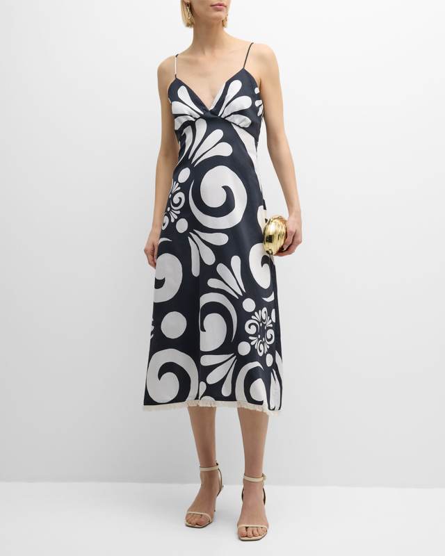 Charis Abstract-Print Fringe-Trim Midi Dress