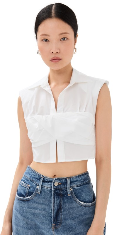 SIMKHAI Emie Cropped Box Sleeve Top White