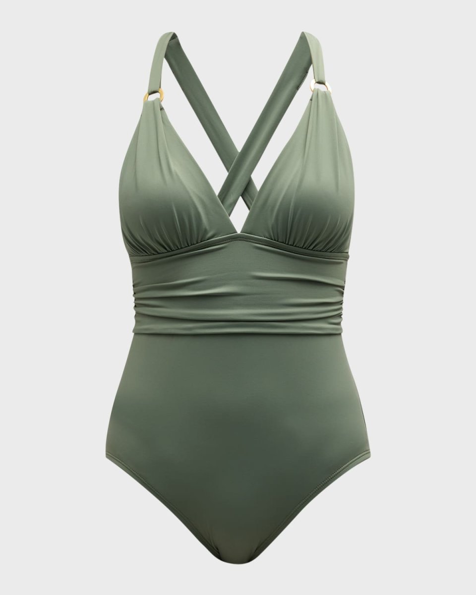 Paradise Fronds V-Neck One-Piece Swimsuit