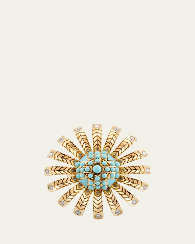 18K Chubby Sunflower Ring with Turquoise