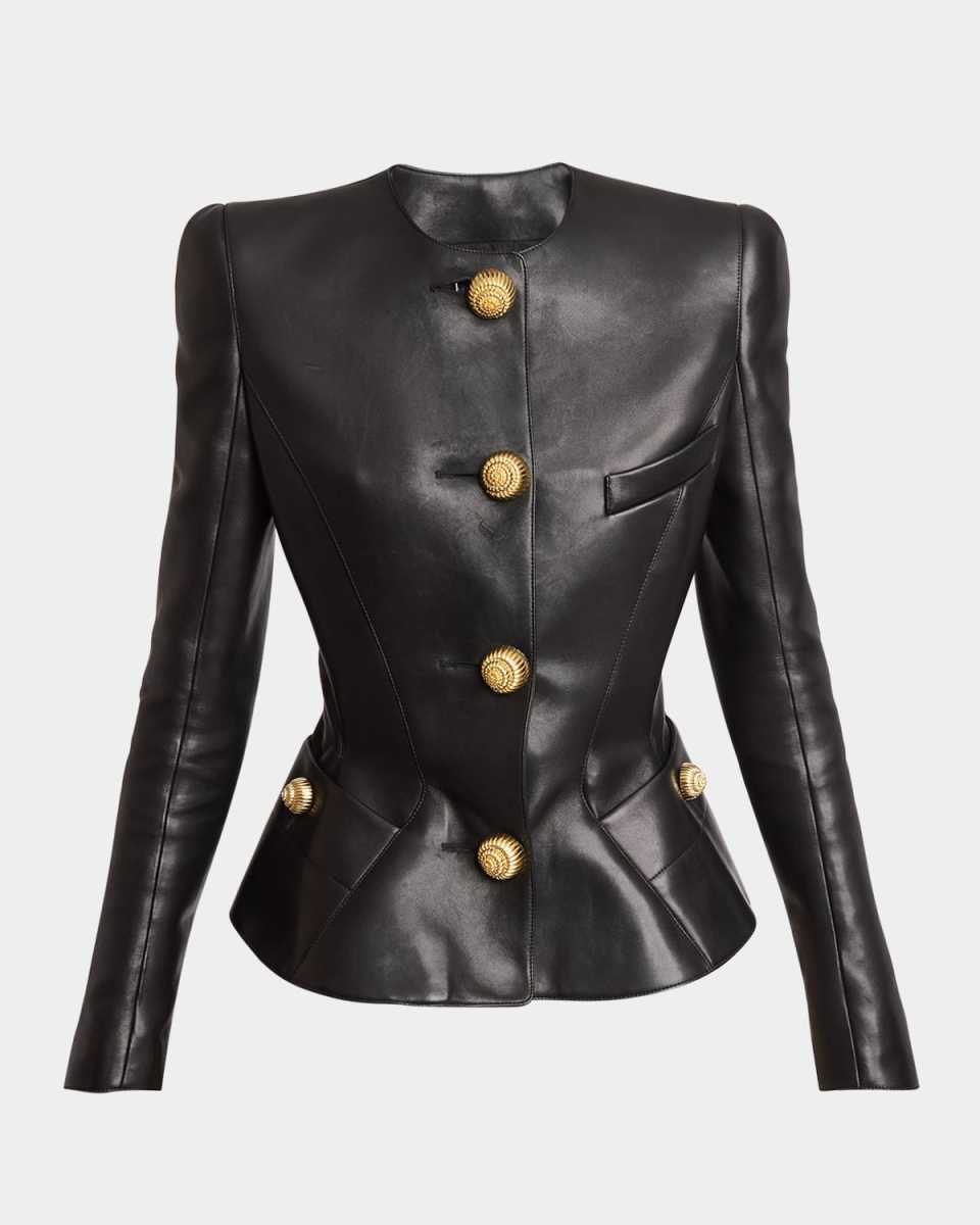 Lambskin Leather Peplum Jacket