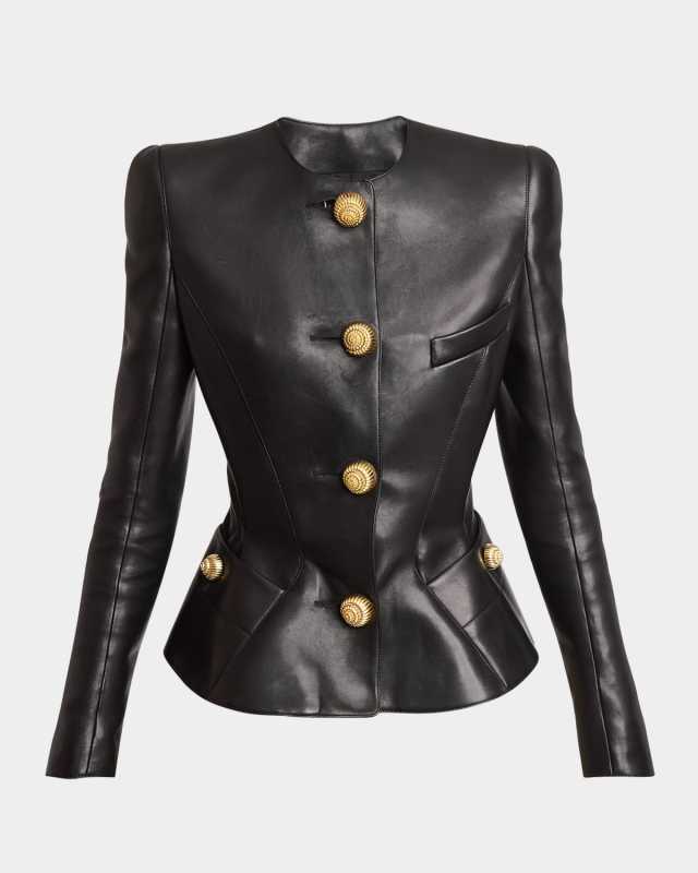 Lambskin Leather Peplum Jacket